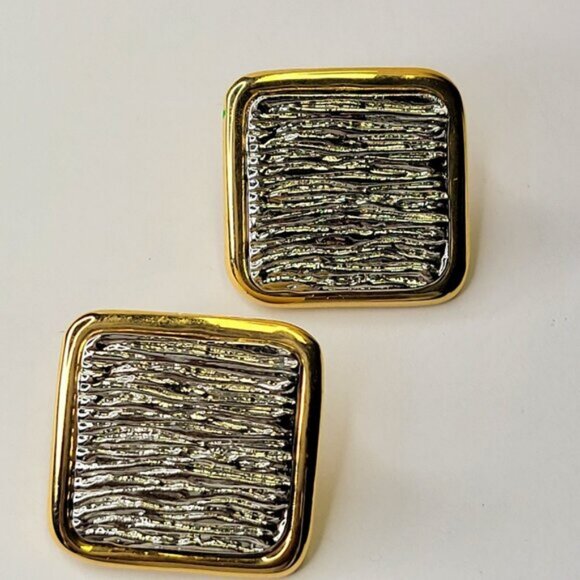 Silver and Gold Square Earrings - Picture 3 of 10